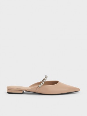 Charles & Keith Gem-Riemen Flache Mules Beige | 063UFXEWY