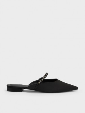 Charles & Keith Gem-Riemen Flache Mules Schwarz | 691BNLVFS