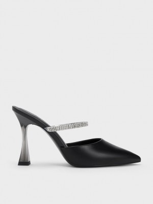 Charles & Keith Gem Riemen Mules Schwarz | 146SUJIEN