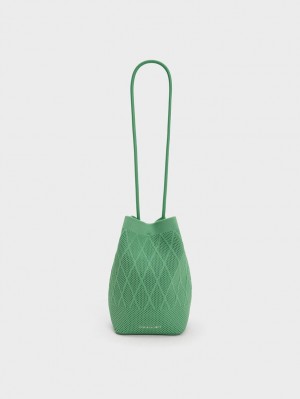 Charles & Keith Genoa Gestrickt Drawstring Tragetaschen Grün | 319RDTHAN