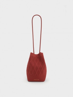 Charles & Keith Genoa Gestrickt Drawstring Tragetaschen Dunkelrot | 614AISJOV