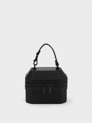 Charles & Keith Geometric Boxy Top Handtasche Schwarz | 489OLSNKP