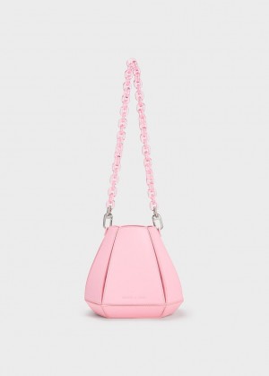 Charles & Keith Geometric Structured Bucket Tasche Hellrosa | 521CBSOUE