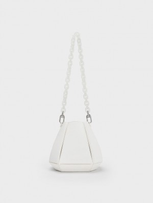 Charles & Keith Geometric Structured Bucket Tasche Weiß | 062EUDGSC