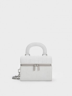 Charles & Keith Gepolstert Handle Textured Crossbody Taschen Silber | 501URZNME