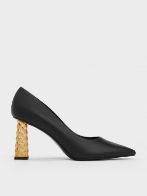 Charles & Keith Gesteppt Heel Pointed-Kappe Pumps Schwarz | 673KMBQUJ