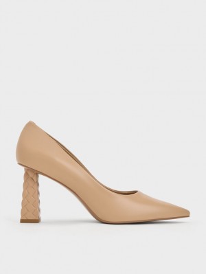 Charles & Keith Gesteppt Heel Pointed-Kappe Pumps Beige | 147AIOHRS