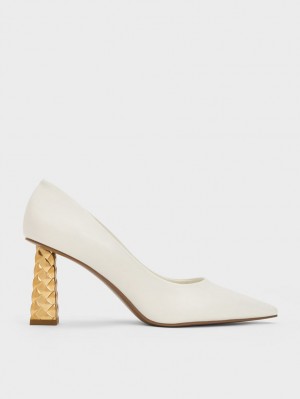 Charles & Keith Gesteppt Heel Pointed-Kappe Pumps Weiß | 813NJVXEM