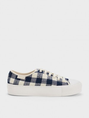 Charles & Keith Gingham Sneakers Dunkelblau | 867PZKWAQ