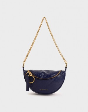 Charles & Keith Half Moon Crossbody Taschen Dunkelblau | 971PLXKGF