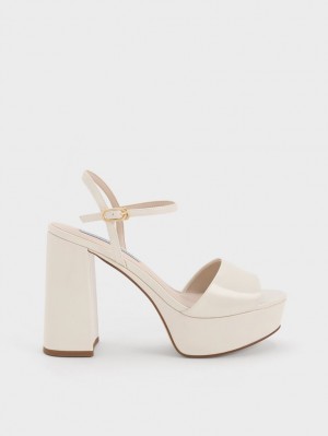 Charles & Keith Halle Peep-Kappe Metallic Plateausandalen Weiß | 256KZAJMF