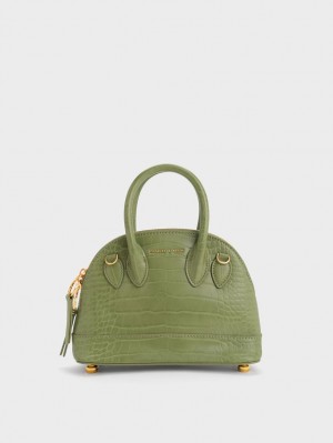 Charles & Keith Harmonee Croc-Embossed Bowling Tragetaschen Olivgrün | 928YWVNMF