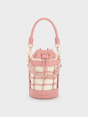 Charles & Keith Heart Motif Caged Bucket Tasche Rosa | 704COLITV