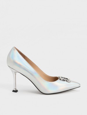 Charles & Keith Holographic Leder Gem-Embellished Pumps Mehrfarbig | 530PFGEQT