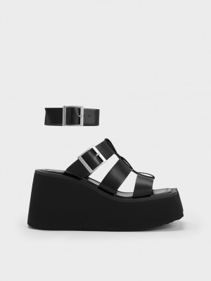 Charles & Keith IIsa Flatform Gladiator Plateausandalen Schwarz | 532TUBNAI