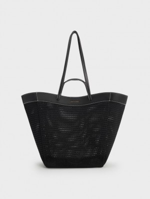 Charles & Keith Ida Gestrickt Sculptural Tragetaschen Schwarz | 845QJWUDS