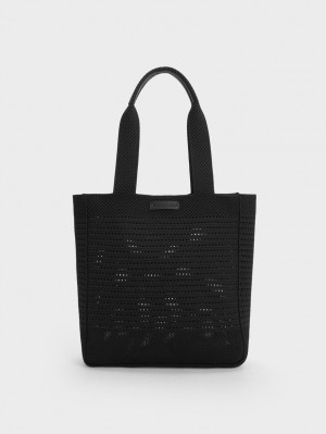 Charles & Keith Ida Gestrickt Tragetaschen Schwarz | 409SIKWTY