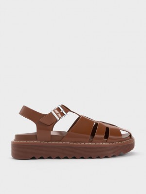 Charles & Keith Interwoven Buckled Plateausandalen Braun | 938ABMWIP