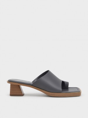 Charles & Keith Kappe Ring Stacked Sandalen Absatz Dunkelgrau | 809ASQOIR