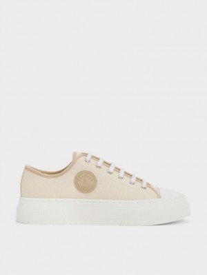 Charles & Keith Kay Canvas Sneakers Beige | 647AVDGZJ