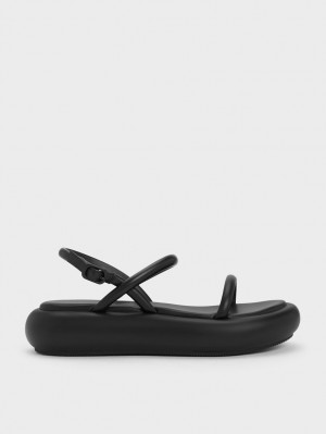 Charles & Keith Keiko Gepolstert Plateausandalen Schwarz | 786ORUVCD