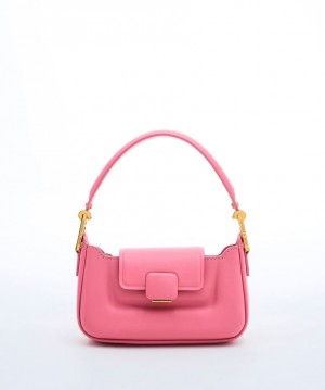 Charles & Keith Koa Leder Push-Lock Top Handtasche Rosa | 536VKJCOP