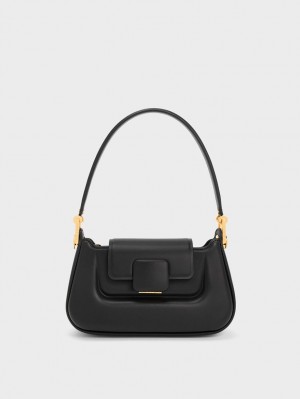 Charles & Keith Koa Push-Lock Top Handtasche Schwarz | 805TVECXL