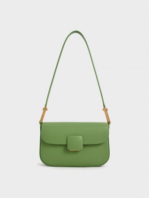 Charles & Keith Koa Square Push-Lock Schultertaschen Grün | 245ZUHXWP