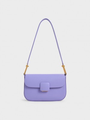 Charles & Keith Koa Square Push-Lock Schultertaschen Lila | 672JDTGEC