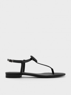 Charles & Keith Koa Tanga Sandalen Flach Schwarz | 910LJPWCF