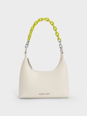 Charles & Keith Koi Chain Handle Schultertaschen Weiß | 369UACONH