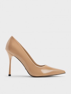 Charles & Keith Kyra Lack Leder Pumps Beige | 756REXCBQ