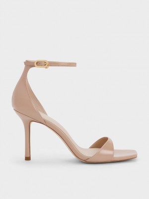 Charles & Keith Lack Ankle Riemen Sandalen Absatz Beige | 482ILXBJR