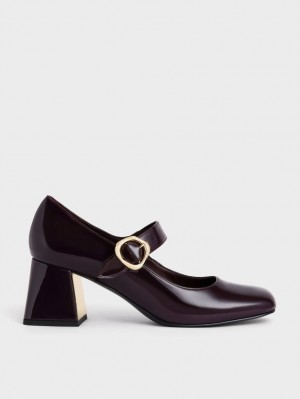 Charles & Keith Lack Buckled Mary Jane Pumps Bordeaux | 354AEVSQG