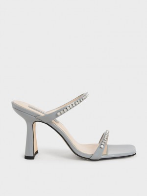 Charles & Keith Lack Gem-Encrusted Sandalen Absatz Hellblau | 814SQTXZM