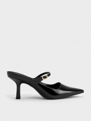 Charles & Keith Lack Mary Jane Absatz Mules Schwarz | 481VHTJOR