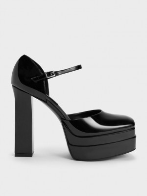 Charles & Keith Lack Plattform D'Orsay Pumps Schwarz | 526ZXKDWV