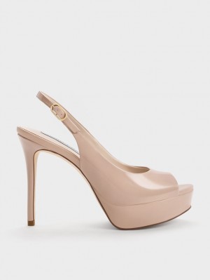 Charles & Keith Lack Plattform Slingback Sandalen Absatz Beige | 504YJAKLI