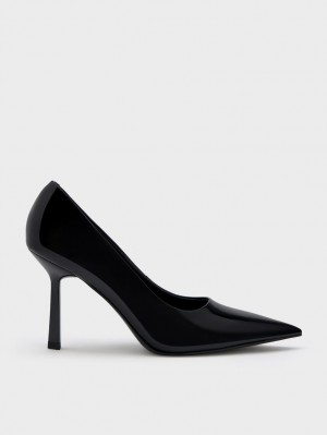 Charles & Keith Lack Pointed-Kappe Pumps Schwarz | 749XRGSLZ