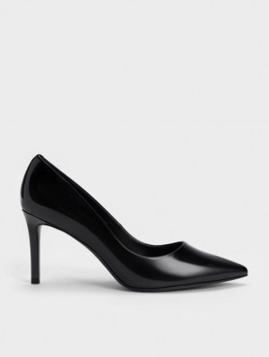 Charles & Keith Lack Pointed Kappe Stiletto Pumps Schwarz | 495FMVONP