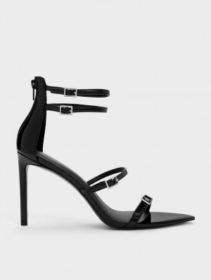 Charles & Keith Lack Riemchen Sandalen Absatz Schwarz | 974VFHJEZ