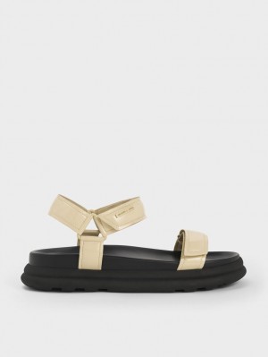 Charles & Keith Lack Riemchen Sports Plateausandalen Gelb | 471PMZEHO