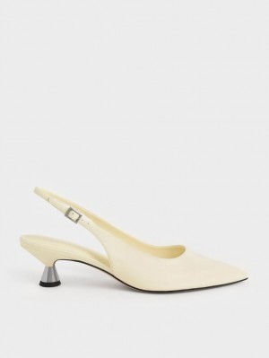 Charles & Keith Lack Spool Heel Slingback Pumps Gelb | 507TPZDOQ