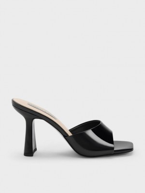 Charles & Keith Lack Square Kappe Absatz Mules Schwarz | 406CJVYQB