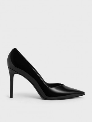 Charles & Keith Lack Tapered Square-Kappe Pumps Schwarz | 164SDQLAB