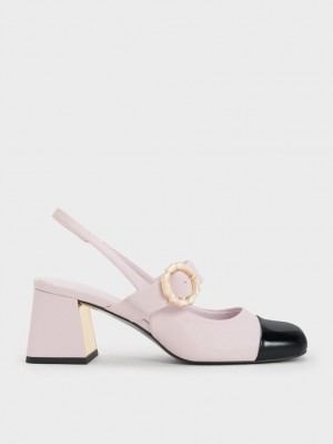 Charles & Keith Lack Two-Tone Pearl Schnallen Slingback Pumps Lila | 416WUONJL