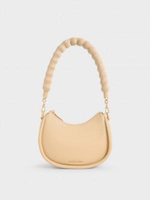 Charles & Keith Lana Curved Schultertaschen Beige | 362LAZGTW