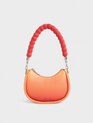 Charles & Keith Lana Curved Schultertaschen Orange | 287UGLNKC