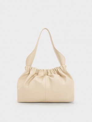 Charles & Keith Large Ally Ruched Slouchy Tragetaschen Beige | 405SBPTAQ