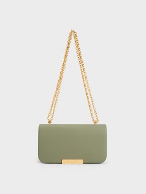 Charles & Keith Leder Chain Riemen Schultertaschen Olivgrün | 532FUPVHI